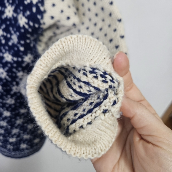 Vintage Hand Knit Norwegian Cardigan Sz L Nordic Lice Blue - Picture 16 of 16